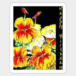 Nasturtiums on Black Happy Birthday Sticker